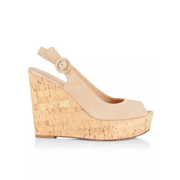 Veronica Beard Dali Suede Peep Toe Platform Wedge Sandals in Sand Size 10M - Picture 3 of 12